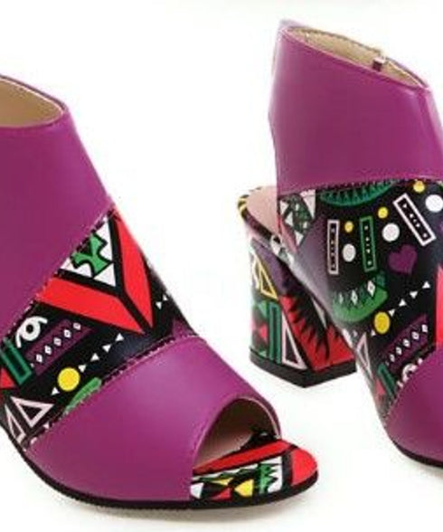 Geo Pattern Block Heel Sandals